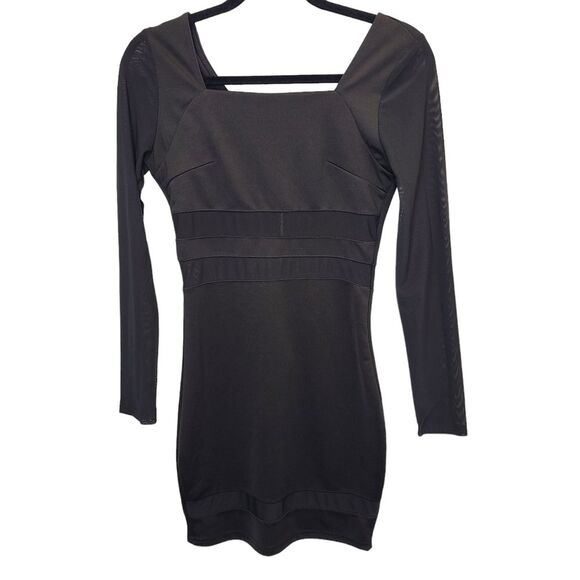 Charlotte Russe Black Long Sleeve Bodycon Sheer Cutout Mini Dress M - Picture 1 of 16